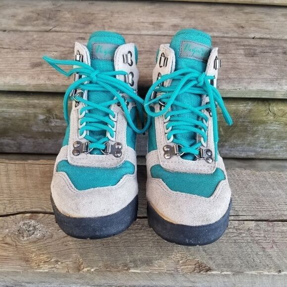 Vintage 80s Retro Vasque Clarion '88 Taupe Turquoise Suede Leather Hiking Boots - Picture 7 of 12